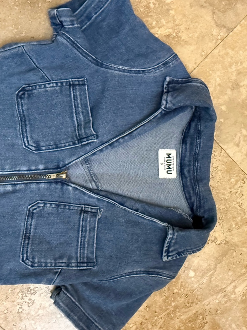 Show Me Your MuMu Blue Denim Zip Front Short Sleeve Utility Dress - Picture 3 of 3